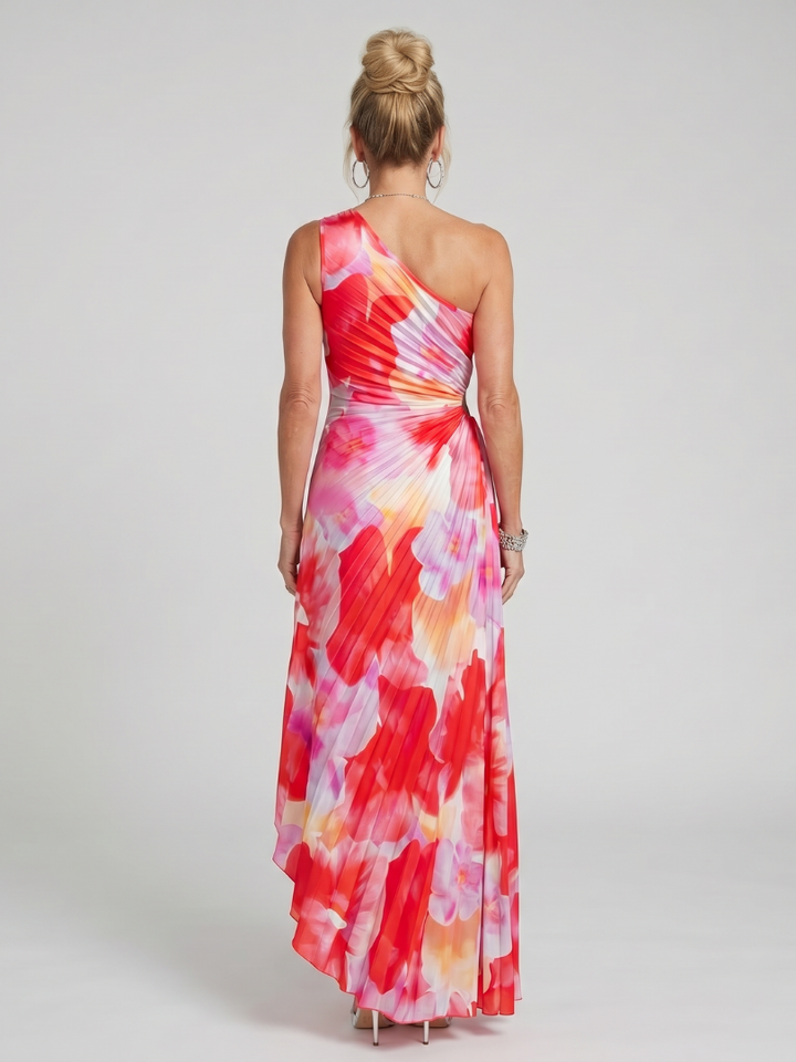Taya | Robe Midi à Épaule Unique avec Corsage Plissé