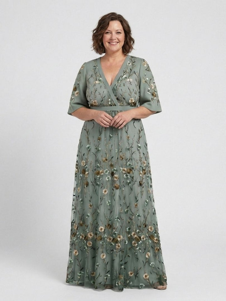 Evadne | Robe Maxi à Manches Courtes en V Floral