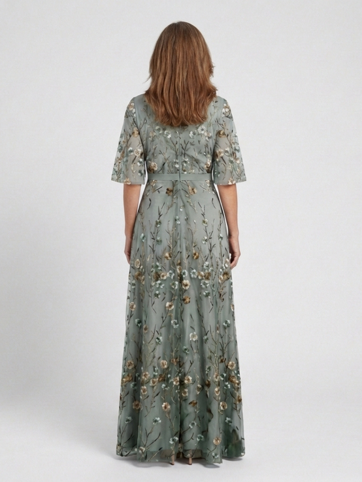 Evadne | Robe Maxi à Manches Courtes en V Floral