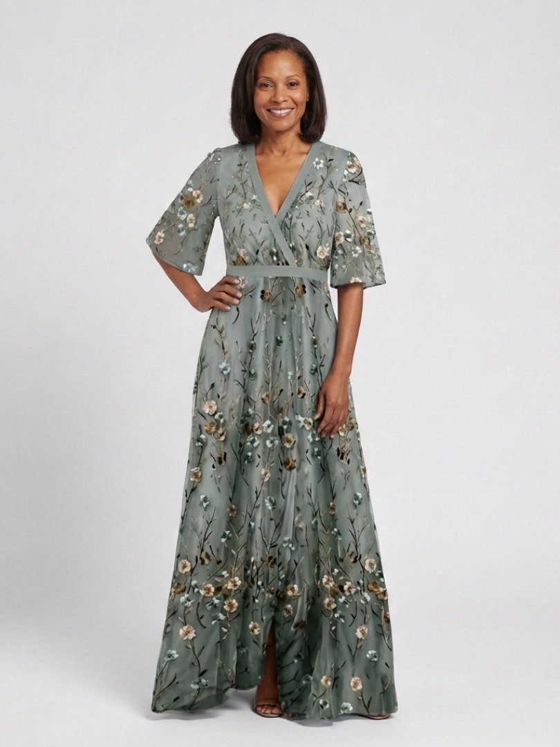 Evadne | Robe Maxi à Manches Courtes en V Floral