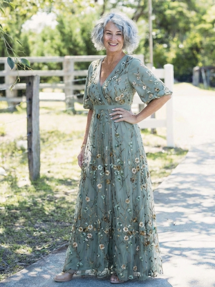 Evadne | Robe Maxi à Manches Courtes en V Floral