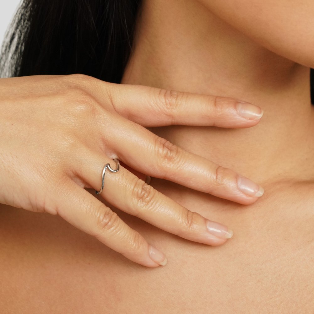 Bague Ondulée en Argent Imari