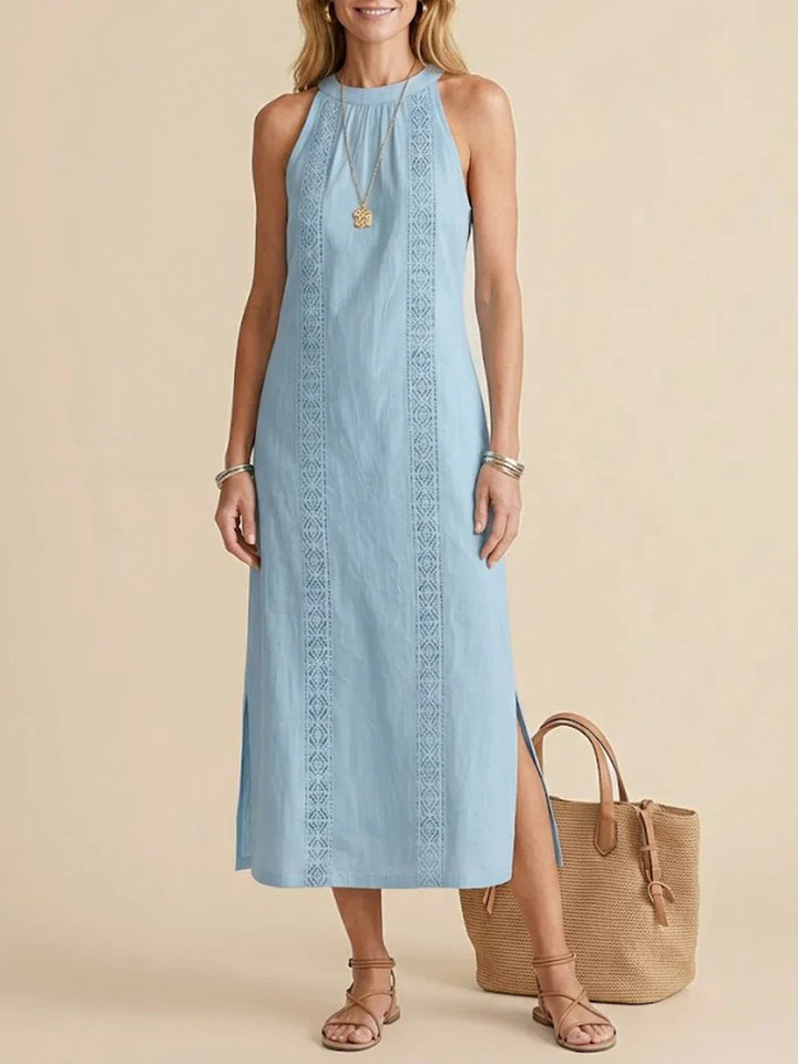 Jimena | Robe midi en lin avec col mao